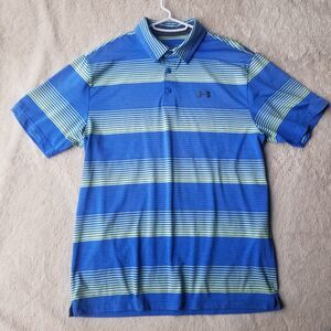 Champion Heatgear Golf Polo Shirt Men's L Blue Striped Athletic Performance